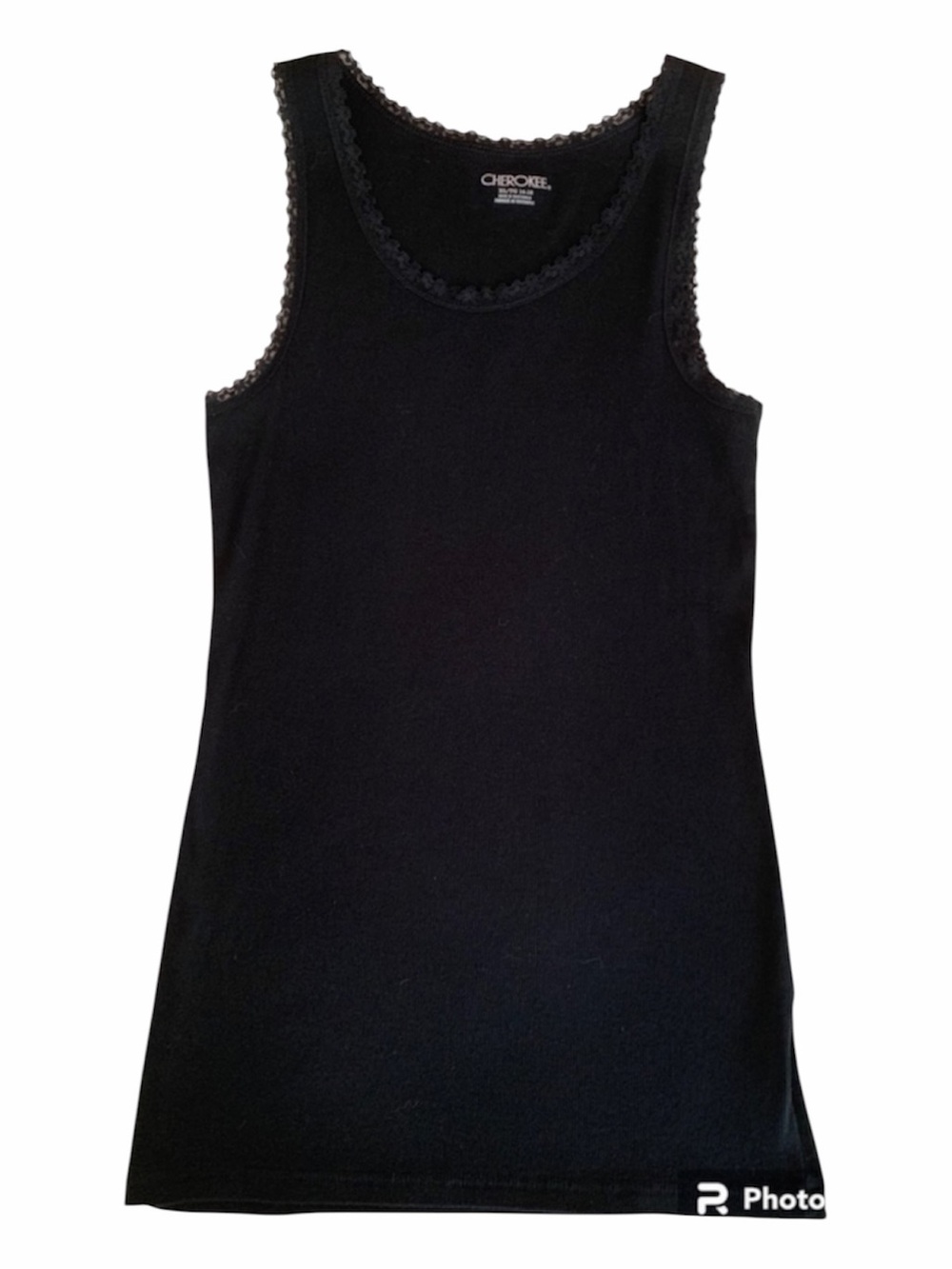 Cherokee Tank Top Girls Size XL (14-16) Black Ribbed Lace Stretch Scoop Neck